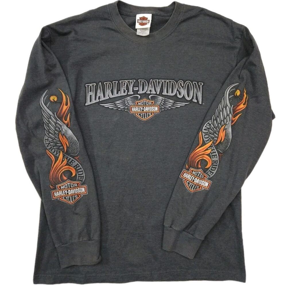 Harley Davidson Long Sleeve Flame Shirt Men's Large Double Sided Mackinaw Mich